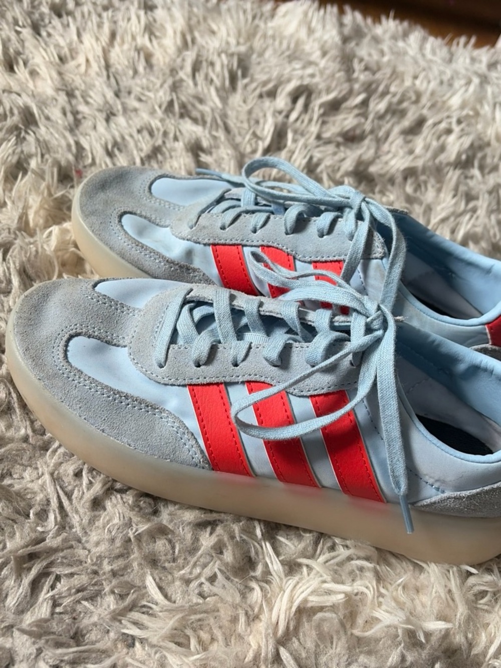 adidas Women's Light Blue Sneakers with Red Stripes